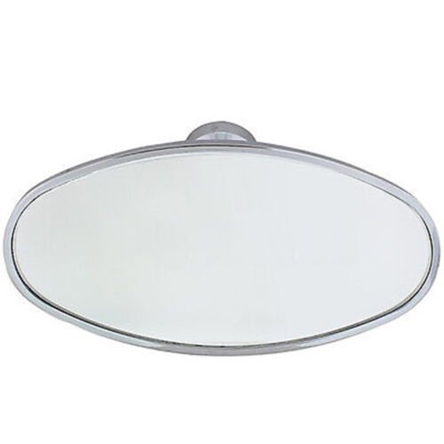 Interior Vintage Oval Chrome Rear View Glass Windshield Mirror w/ Glue On Mount