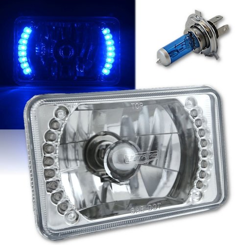 (1) 4X6" Blue LED Halo Drl Halogen Headlight Headlamp Light Bulbs Crystal Clear