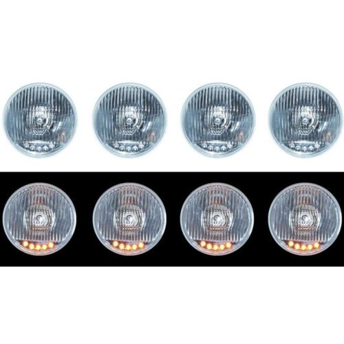 5-3/4 Stock H4 60W Halogen Headlight 5-LED Turn Signal Headlamp Light Bulb Set