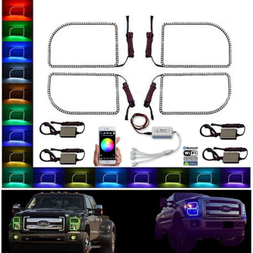 11-16 Ford F-250 Multi-Color Changing LED Headlight Halo Rings BLUETOOTH Set