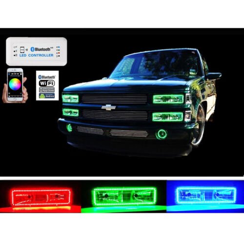 1988-98 Chevy GMC Multi-Color Changing LED RGB Headlight Halo Ring BLUETOOTH Set