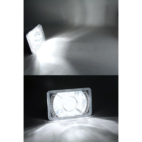 4X6 White LED Halo Projector Crystal Clear Headlamp LED Headlight Light Bulb Set