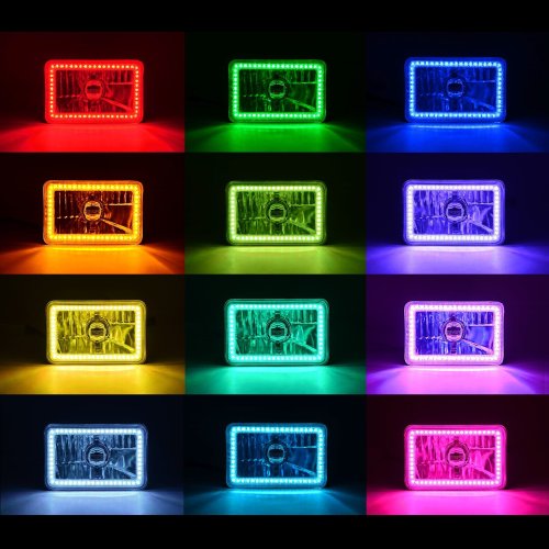 4X6" BLUETOOTH Color Change RGB SMD LED Halo Angel Eye Headlight Light Bulb Pair