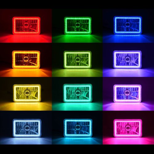 4X6" RF Color Change RGB SMD LED Halo Angel Eye Headlight Halogen Light Bulb Set