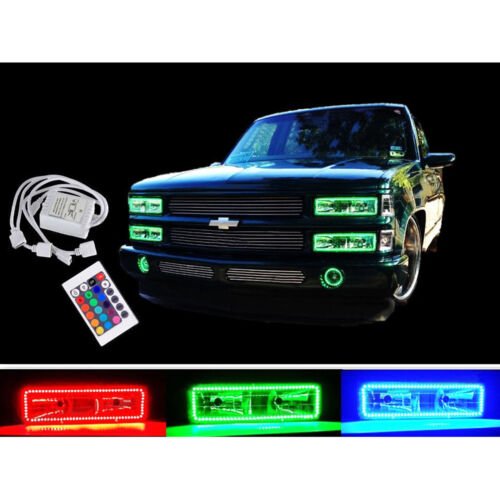 88-98 Chevy GMC Truck Color Changing LED RGB Upper Headlight Halo Rings Pair IR