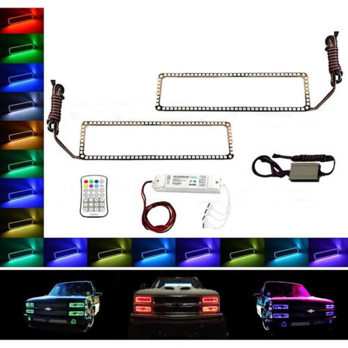 88-98 Chevy GMC Truck Color Changing LED RGB Upper Headlight Halo Rings Pair M7