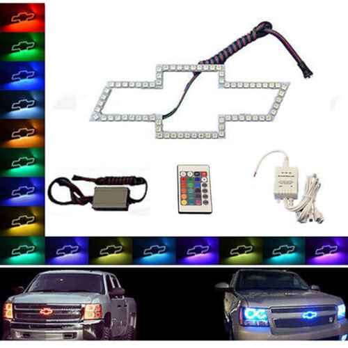 Chevy Bowtie Emblem Multi-Color Changing LED Shift RGB Halo Ring Set Chevrolet