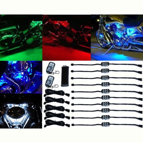 10Pc RGB/Red/Green/Blue/Yellow Glow Lights LED Pods Kit Fits Harley Motorcycle
