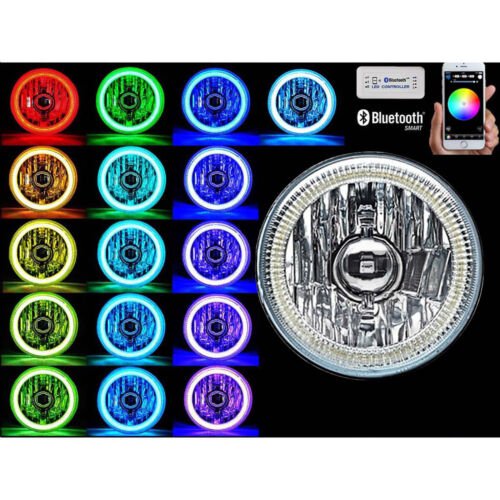 5-3/4" Bluetooth RGB SMD Color Change Halo Angel Eye H4 LED Motorcycle Headlight