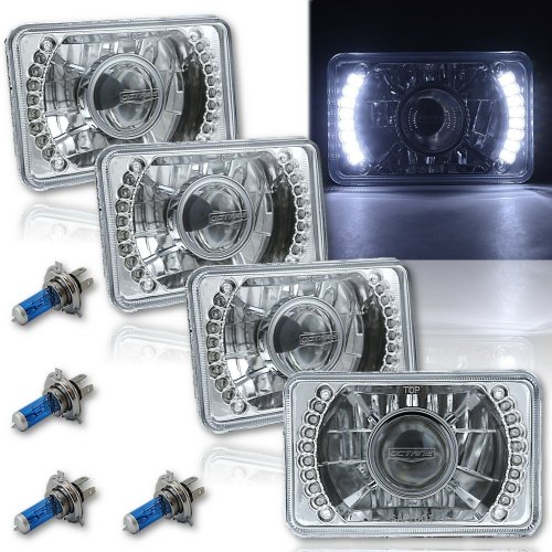 4X6" White LED Halo Projector Halogen Headlight Headlamp Bulbs Crystal Clear Set