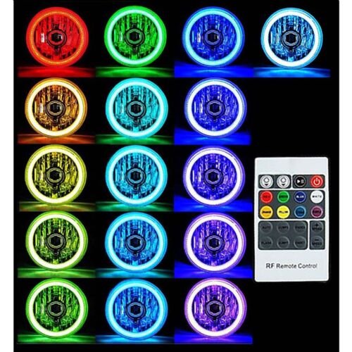 5-3/4" RF RGB SMD Multi-Color Change Halo Angel Eye Shift H4 LED Headlights Set