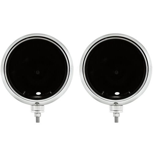 7" Black Guide Style Headlight Lamp Bucket Housing w/Chrome Rim Bezel Pair