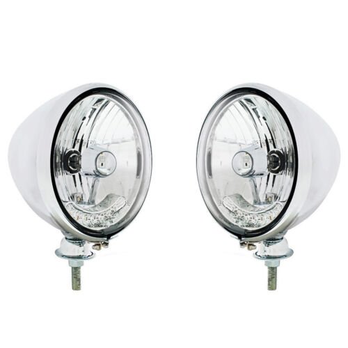 7" Stainless Dietz Crystal Headlight Assembly w/ 6 Amber Auxiliary LEDs Pair