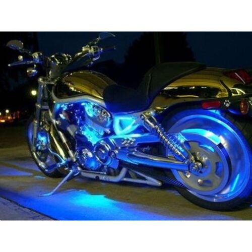 4Pc 12" Motorcycle Blue Under Glow Frame Engine Motor Light Bulb LED Strips 12V