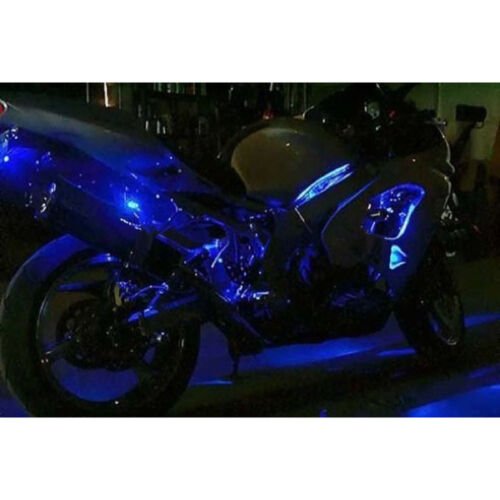 4Pc 12" Motorcycle Blue Under Glow Frame Engine Motor Light Bulb LED Strips 12V