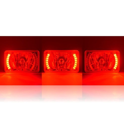 4X6" Red LED Halo Drl Halogen Headlight Headlamp Light Bulbs Crystal Clear Set