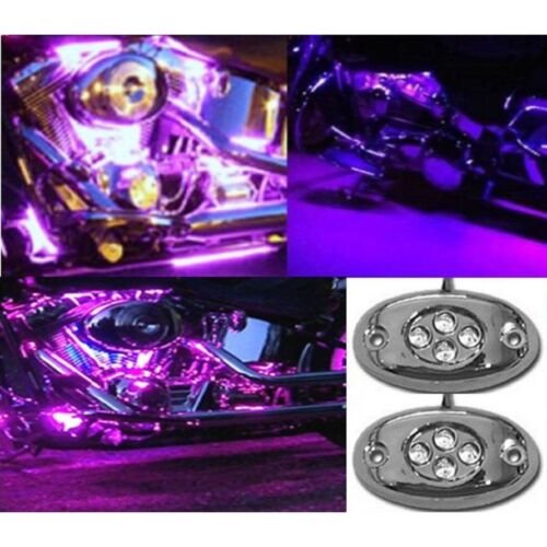 2Pc Purple LED Chrome Accent Module Motorcycle Chopper Frame Neon Glow Light Pod
