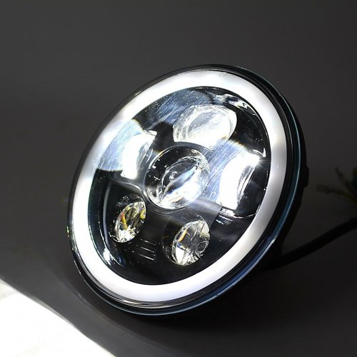 7" Motorcycle Black Projector Octane HID LED Headlight w/ White & Amber Halo