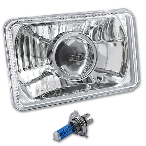SINGLE 4X6" Projector Crystal Clear Glass/Metal Headlight H4 Light Bulb Headlamp