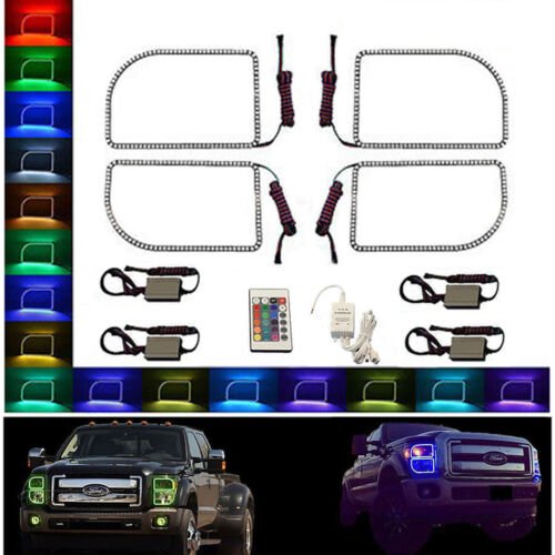 11-16 Ford F-250 Truck Multi-Color Changing LED RGB Halo Headlight Rings Set IR