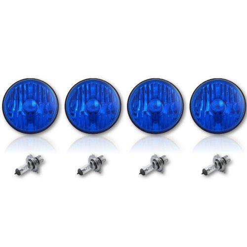 5-3/4" Halogen Diamond Crystal Clear Blue Headlight Headlamp 60/55W H4 Bulbs Set