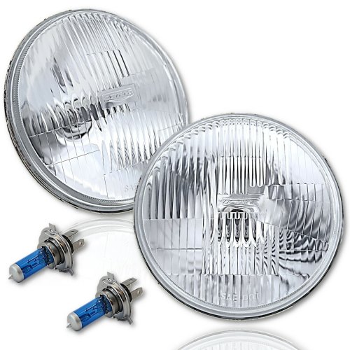 7" Stock H4 Halogen Headlight Super White 12V 55/60W Light Bulb Headlamp Pair