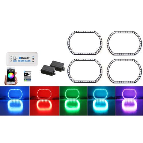 14-16 GMC Sierra Multi-Color Changing LED RGB Headlight Halo Rings BLUETOOTH Set