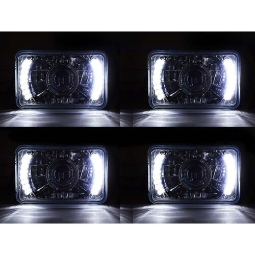 4X6" White Halo Projector Crystal Headlamp 40W 6K LED Headlight Light Bulbs Set