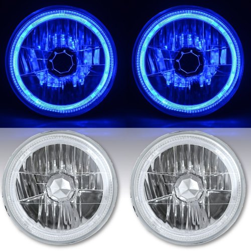 55 56 57 Chevy Halogen Blue LED Halo Headlight Headlamp H4 Light Bulbs 7" Pair