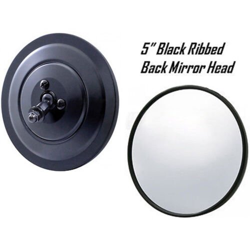 55-59 Chevy Truck 5" Black Ribbed Round Door Rear View Mirror & LH Mounting Arm