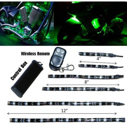 6Pc Green LED Motorcycle Chopper Frame Glow Lights Flexible Neon Strips 12V Kit