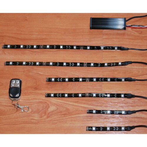 6Pc White LED Motorcycle Lighting Neon Body Engine Glow Lights Strips Remote Kit