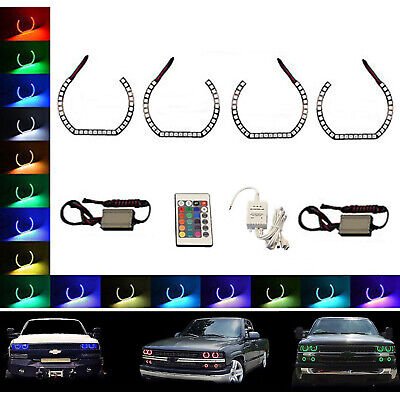 99-02 Chevy Silverado Multi-Color Changing Shift LED RGB Headlight Halo Ring Set