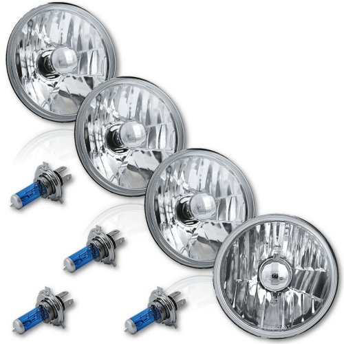 5-3/4" Crystal Clear Halogen Headlight Metal Headlamp SW 60/55W Light Bulbs Set