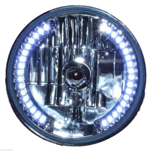 7" Halogen Motorcycle Crystal Clear White LED Halo Turn Signal Headlight 34 LEDs