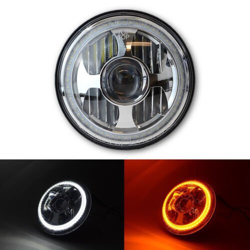 7" LED Projector White Amber Halo Ring Light Bulb Headlight Harley Motorcycle