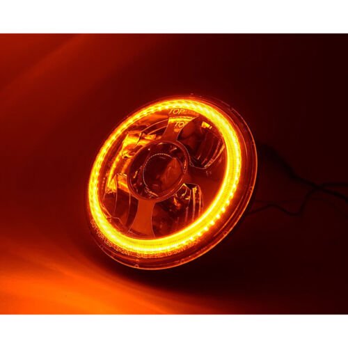 7" LED Projector White Amber Halo Ring Light Bulb Headlight Harley Motorcycle