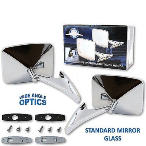73-91 Chevy Truck Chrome Outside Rectangle Convex Rear View Door Mirrors Pair