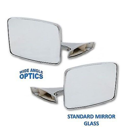 73-91 Chevy Truck Chrome Outside Rectangle Convex Rear View Door Mirrors Pair