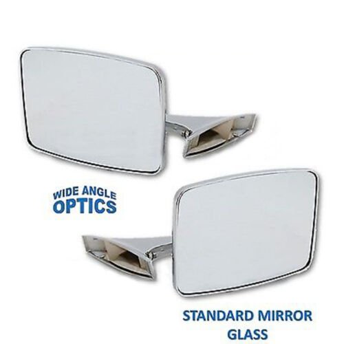 73-91 GMC Truck Chrome Outside Rectangle Convex Rear View Door Mirrors Pair