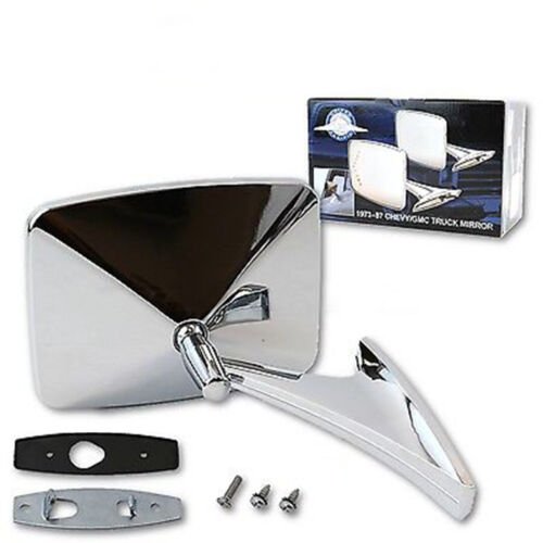 73-91 GMC Truck Chrome RH Outside Rectangle Square Convex Rear View Door Mirror