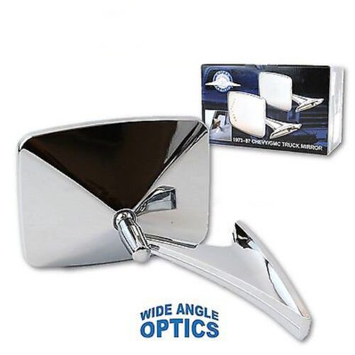 73-91 GMC Truck Chrome RH Outside Rectangle Square Convex Rear View Door Mirror