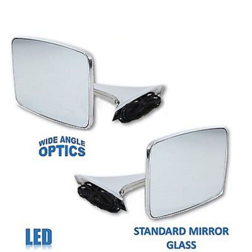 73-91 GMC Truck Chrome Square LED Turn Signal Convex Rear View Door Mirrors Pair