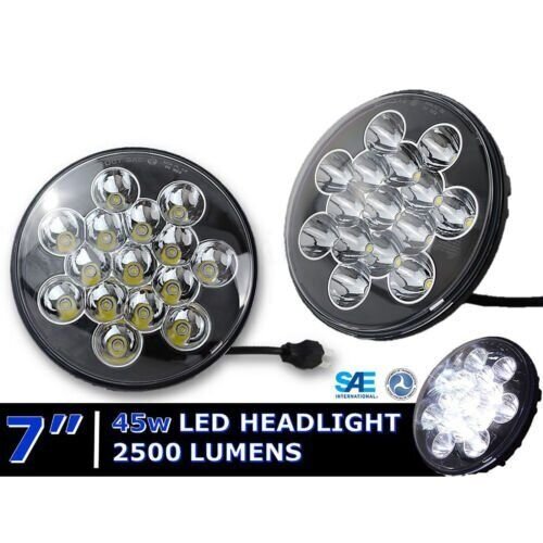 7" Black 45w LED Light Bulbs Sealed Beam Headlamp Headlight Pair For 97-17 Jeep