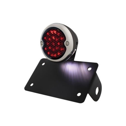 Motorcyce Horizontal Black License Plate Bracket LED Tail Light Smoked Lens