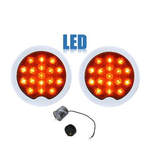 3" 17 Amber LED Park Turn Signal Light Lens & Chrome Flush Mount w/ Flasher PAIR