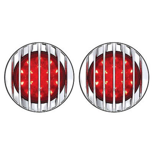 3-3/4" 17 LED Tail Lamp Lens w/ Chrome Bezel Flush Mount Assembly & Flasher Pair