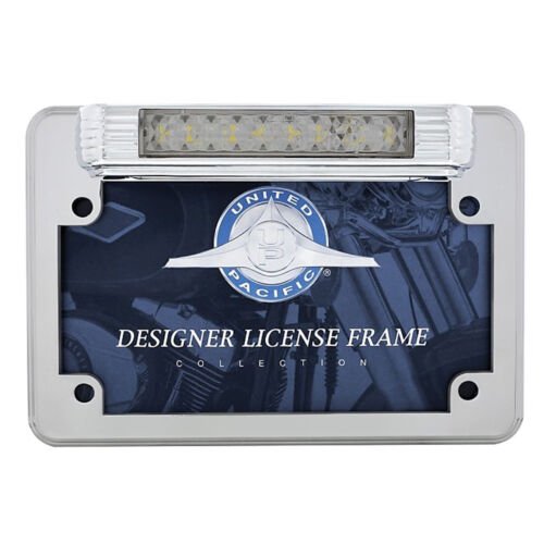 Chrome Motorcycle Chopper Bike White LED Brake License Plate Light Lamp Frame