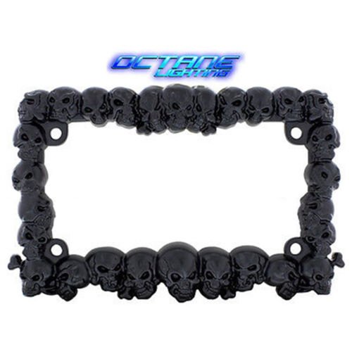 Black Skull Skulls Motorcycle Chopper Bike Metal License Plate Trim Frame