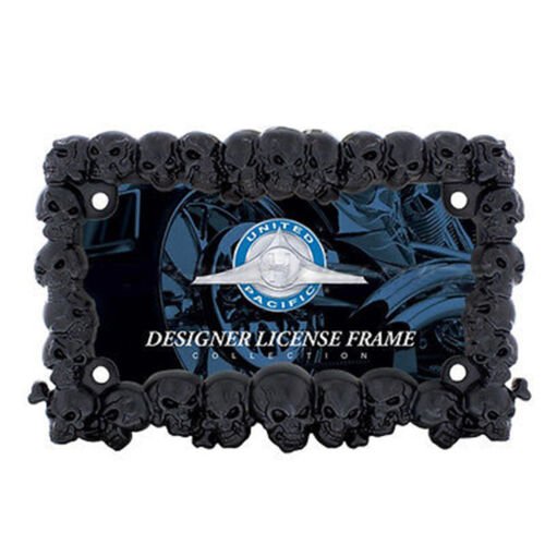 Black Skull Skulls Motorcycle Chopper Bike Metal License Plate Trim Frame